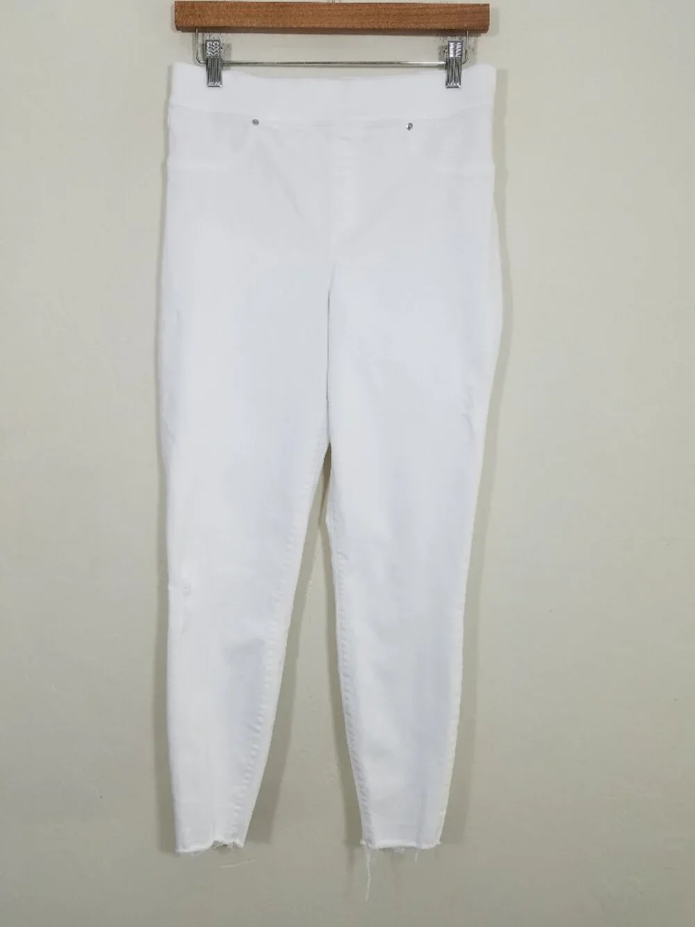 SPANX Pull-On Distressed Jeans White Raw Hem Size M